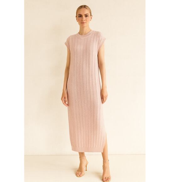 Mr. Mittens Pointelle Knit Cotton Midi Dress XS Pink NEW - Picture 1 of 9